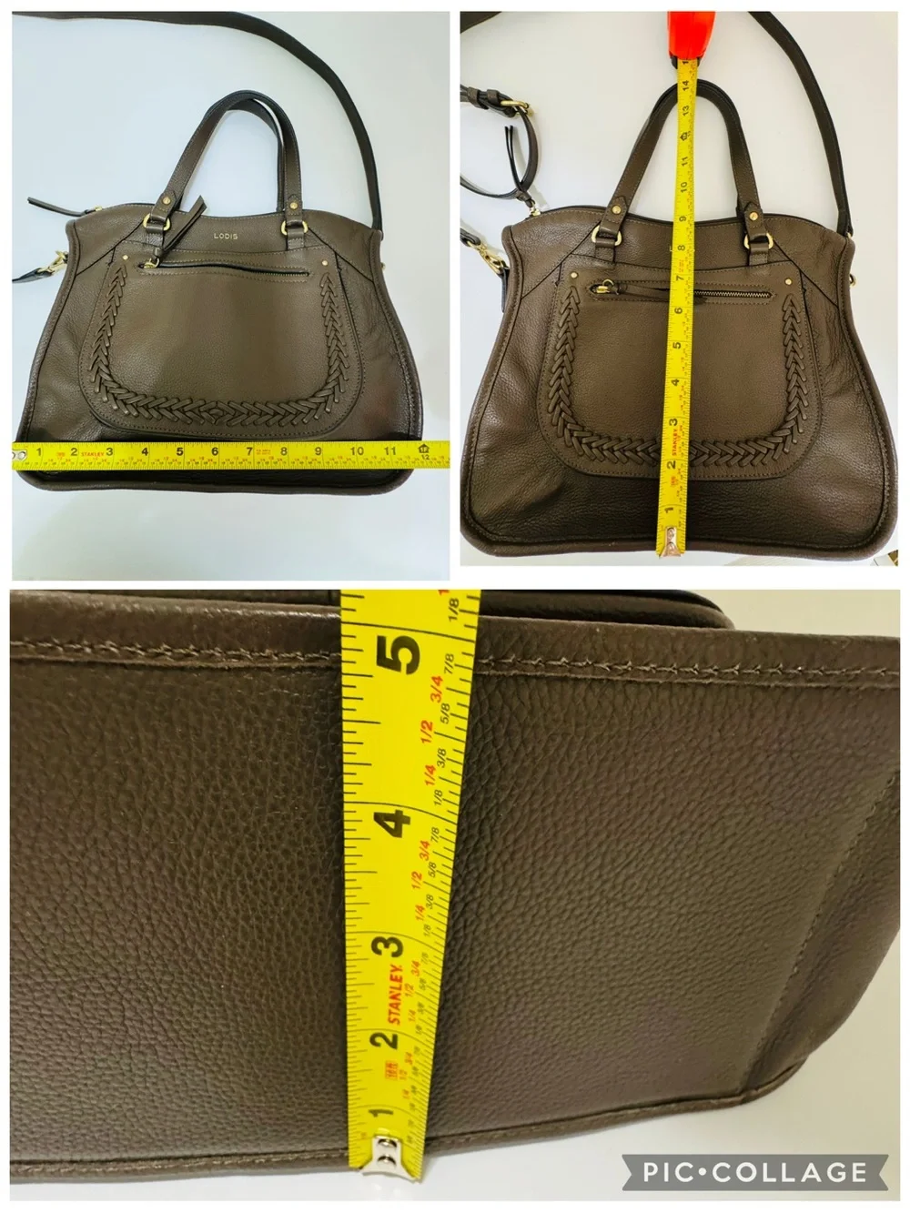Lodis Margo Brown Olive Leather Satchel Crossbody Braided Top Handle